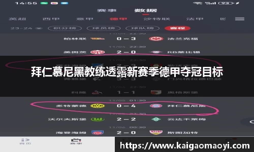 拜仁慕尼黑教练透露新赛季德甲夺冠目标